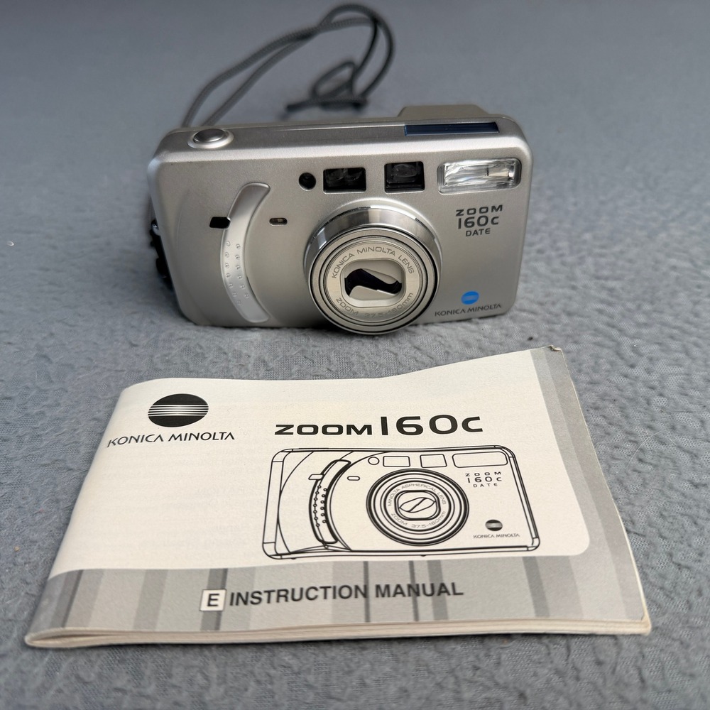Konica Minolta Zoom 160c Date 35mm Point and Shoot Film Camera Silver Untested